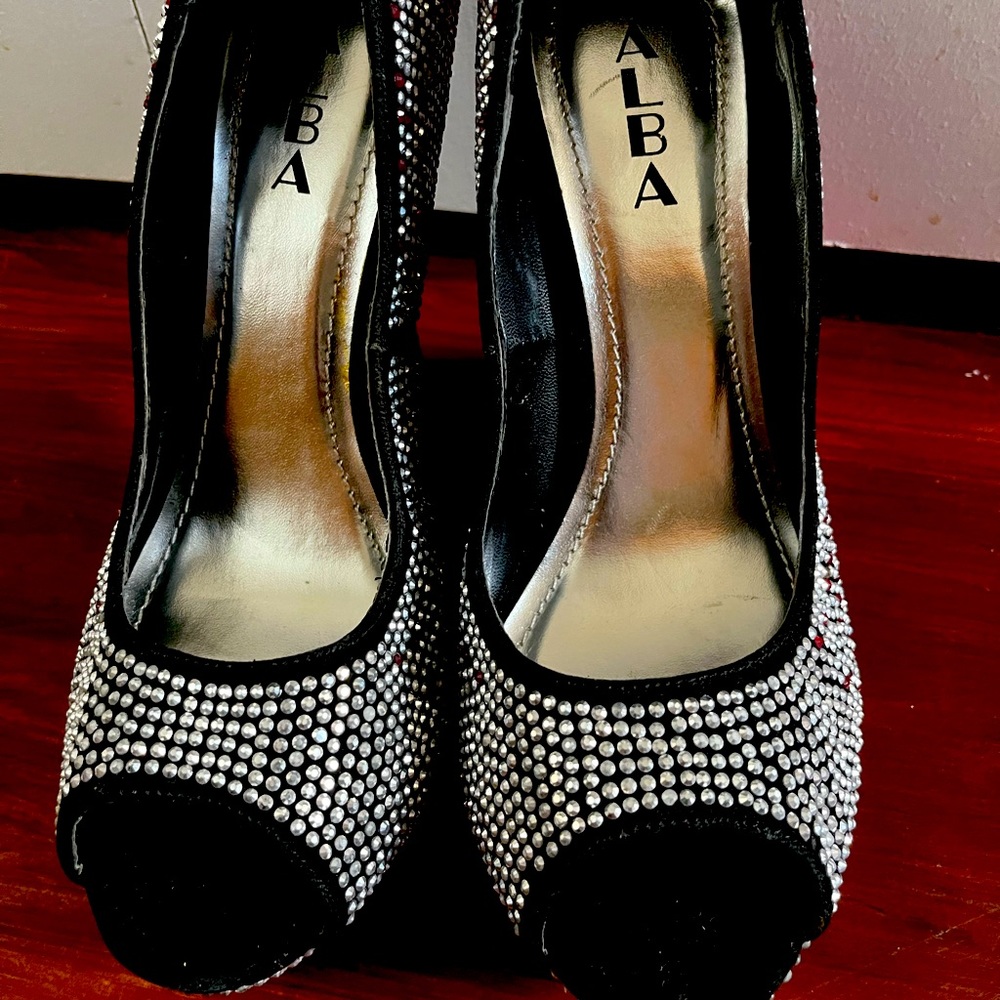 Silver and red shoes